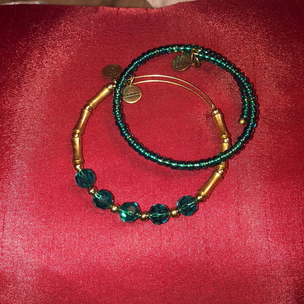 Alex and ani teal and gold set bangles